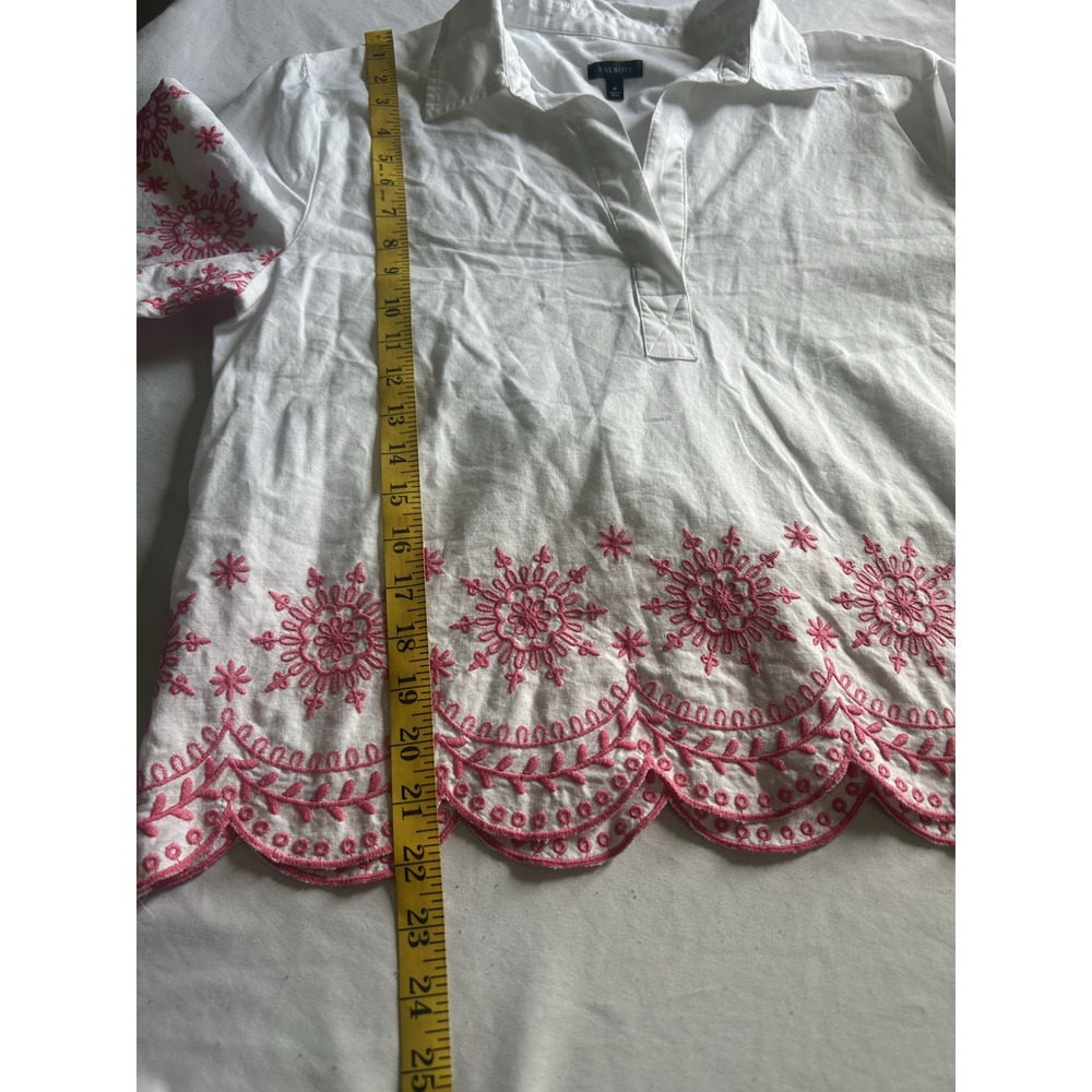 Talbots Embroidered Lightweight Collared Blouse Womens Size Medium White Pink - Picture 6 of 6